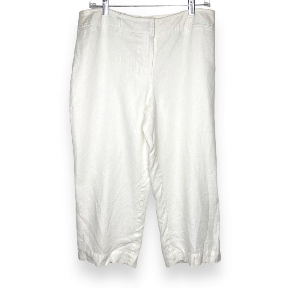 Style & Co. White Linen Summer Casual Wide Leg Pants 12 Petite